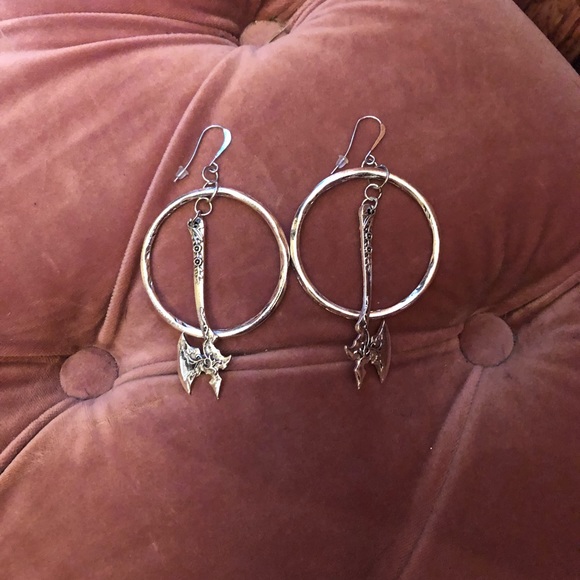 NIP Silver Hoop With Dangling Axe Earrings - Picture 8 of 10